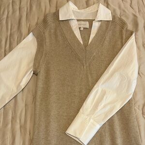 Brochu Walker Beige Sweater Dress with White Sleeves